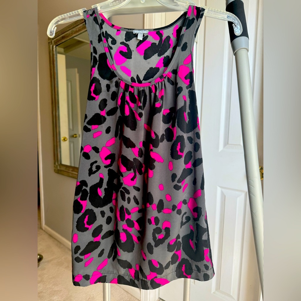 Charlotte Russe Pink, Gray and Black Leopard Print Tank Top with lace detail, XS